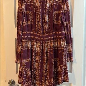 Free People Plum Floral Long-Sleeve Tiered Dress